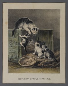 饥饿的Little Kitties，由纽约Currier＆Ives出版（手工彩色版） 作者 美国学校